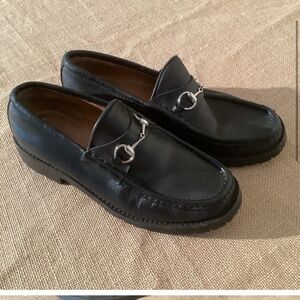 Gucci Black Leather Loafers with Horse-Bit Detail